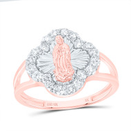 10K Rose Gold Diamond Virgin Mother Mary Clover Cocktail Ring 15mm Band 1/2 CT.