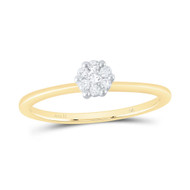 10K Yellow Gold Genuine Round Diamond Women's Flower Cluster Promise Ring 1/8 CT