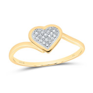 10K Yellow Gold Genuine Round Diamond Women's Slender Pave Heart Ring 1/20 CT
