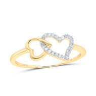10K Yellow Gold Genuine Round Diamond Women's Locked Double Heart Ring 1/20 CT