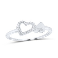 10K White Gold Genuine Round Diamond Women's Slender Double Heart Ring 1/20 CT