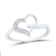10K White Gold Genuine Round Diamond Women's Slanted Open Heart Ring 1/20 CT