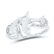 10K White Gold Genuine Diamond Women's Wavy Double Dolphin Cocktail Ring 1/20 CT