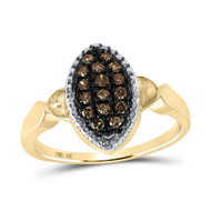 10K Yellow Gold Genuine Brown Diamond Women's Pointed Oval Cluster Ring 1/5 CT
