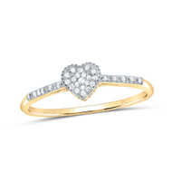 14K Yellow Gold Genuine Round Diamond Women's Cluster Slender Heart Ring 1/20 CT