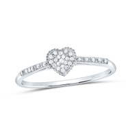 14K White Gold Genuine Round Diamond Women's Cluster Slender Heart Ring 1/20 CT