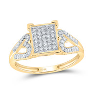 10K Yellow Gold Genuine Round Diamond Womens Square & Heart Cocktail Ring 1/5 CT