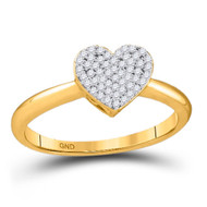 10K Yellow Gold Genuine Round Diamond Women's Cluster Love Heart Ring 1/6 CT