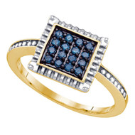 .925 Silver Yellow Gold Plated Blue Diamond Women's Square Cocktail Ring 1/4 CT