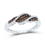 10K White Gold Genuine Brown Diamond Women's Cluster Swirling Band Ring 1/5 CT