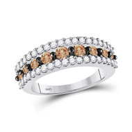 10K White Gold Genuine Brown Diamond Women's Graduated 3 Row Band Ring 1.50 CT