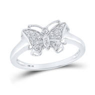 10K White Gold Genuine Round Cut Diamond Women's Cluster Butterfly Ring 1/20 CT