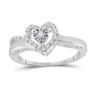 .925 Sterling Silver Fanuk Set Diamond Women's Wavy Open Heart Band Ring 1/10 CT