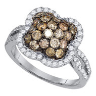10K White Gold Real Brown Diamond Women's Flower / Clover Cocktail Ring 1.63 CT