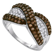 10K White Gold Genuine Brown Diamond Women's Crossover Stripe Band Ring 1 CT