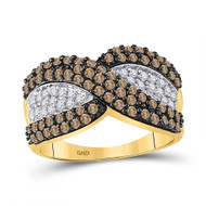 10K Yellow Gold Genuine Brown Diamond Women's Crossover Stripe Band Ring 1 CT