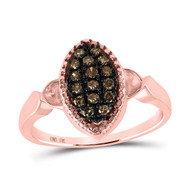 10K Rose Gold Genuine Brown Diamond Women's Pointed Oval Cluster Ring 1/5 CT