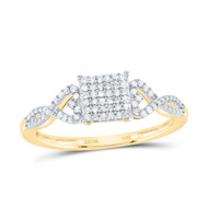 10K Yellow Gold Round Diamond Women's Square Cluster Twisted Heart Ring 1/5 CT
