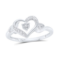 .925 Sterling Silver Real Round Diamond Women's Swirling Open Heart Ring 1/20 CT