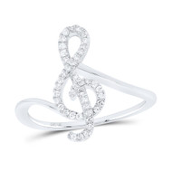10K White Gold Genuine Diamond Women's Bypass Treble Clef Music Note Ring 1/6 CT