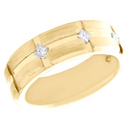 14K Yellow Gold Diamond Grooved Wedding Band Beveled Anniversary Ring 1/2 CT