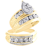 10K Yellow Gold Diamond Trio Set Pear Frame Bridal Ring + Wedding Band 1/2 CT.