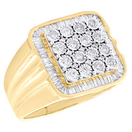 10K Yellow Gold Genuine Baguette Diamond Mens Square Statement 3/4 CTPinky Ring