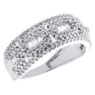 14K White Gold Round & Baguette Diamond Fancy Right Hand Ring 8mm Band 3/4 CT.