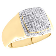 10K Yellow Gold Round Diamond Dome Square 13mm Pinky Ring Statement Band 1/4 CT.