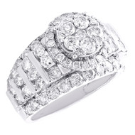 14K White Gold Genuine Dimaond Women's Tier Circle Halo Bar Engagement Ring 3 CT