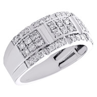 14K White Gold Round Diamond 4 Row Fancy Wedding Anniversary Band 10mm Ring 1 CT
