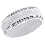 14K White Gold Round Diamond Hammered Texture Wedding Band 8mm Ring 1/3 CT.