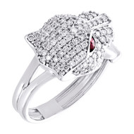 14K White Gold Red Ruby & Diamond Women's Domed Panther Statement Ring 0.62 CT