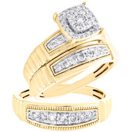 10K Yellow Gold Diamond Trio Set Graduated Bridal + Matching Wedding Band 3/4 CT