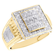 10K Yellow Gold Round & Baguette Diamond Statement Pinky Ring 15mm Band 1/4 CT.