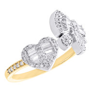 10K Yellow Gold Baguette Diamond Heart & Butterfly Bypass Cocktail Ring 0.45 CT