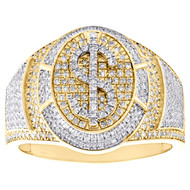 10K Yellow Gold Round Diamond Money Dollar Sign Pinky Ring 17mm Band 0.95 CT.