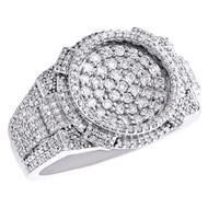 10K White Gold Round Diamond Circle Step Tier Pinky Ring Statement Band 1.15 CT.