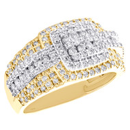 10K Yellow Gold Round Diamond Square Step Tier Pinky Ring Statement Band 1.55 CT