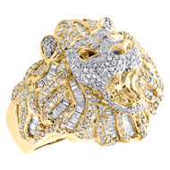10K Yellow Gold Round & Baguette Diamond Lion Head Pinky Ring 24mm Band 1.60 CT.