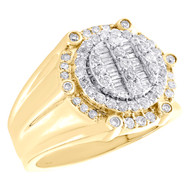 10K Yellow Gold Round & Baguette Diamond Circle Halo Pinky Ring 16mm Band 1 CT.