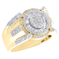 10K Yellow Gold Round & Baguette Diamond Statement Pinky Ring 15mm Band 1.05 CT.