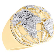10K Yellow Gold Round Diamond 3D Domed World Map Pinky Ring 20mm Band 8/9 CT.