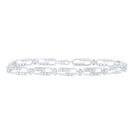 Sterling Silver Diamond 6mm Rectangle Paper Clip Link Tennis 7" Bracelet 3/8 CT