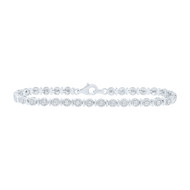 Sterling Silver Diamond Women's 4mm Round Halo Link Tennis Bracelet 1/10 CT | 7"