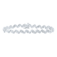 Sterling Silver Real Diamond 7mm Wave & Round Link Tennis Bracelet 1/10 CT | 7"