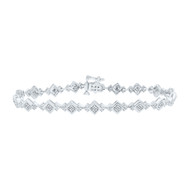 Sterling Silver Diamond 6mm Geometric Triple Square Link Bracelet 1/10 CT | 7"