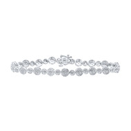 Sterling Silver Real Diamond 6mm Cluster Round Link Tennis Bracelet 1/10 CT | 7"