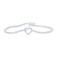 Sterling Silver Diamond 10mm Heart & Bar Round Link Tennis Bracelet 1/10 CT | 7"