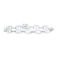 Sterling Silver Real Diamond 7mm Puff Mariner Anchor Link Bracelet 1/10 CT | 7"